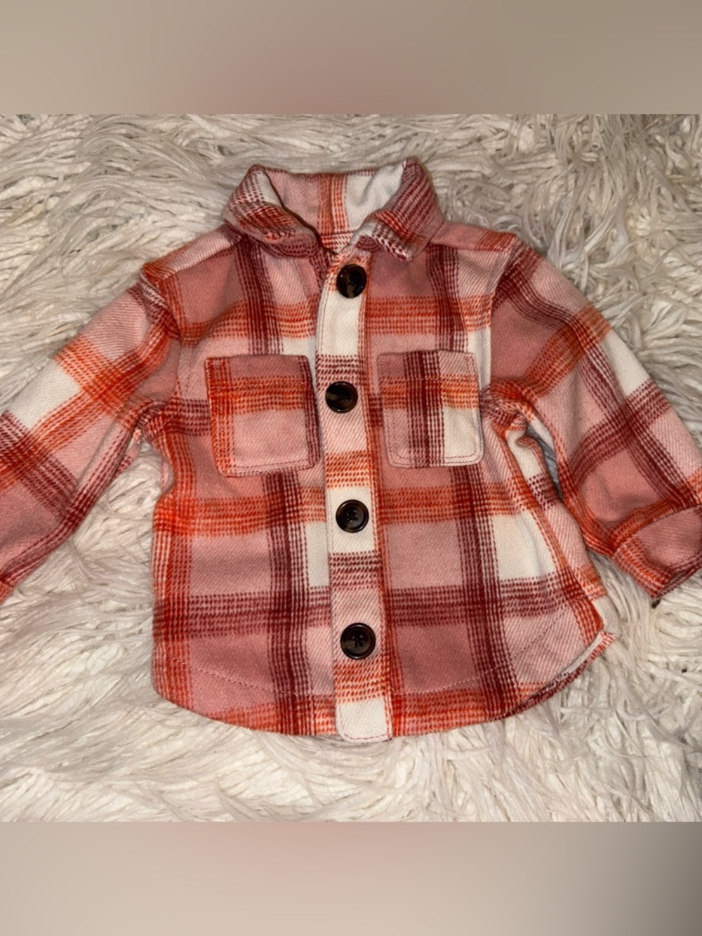 Old Navy Coral and White Plaid Button-Front Shirt